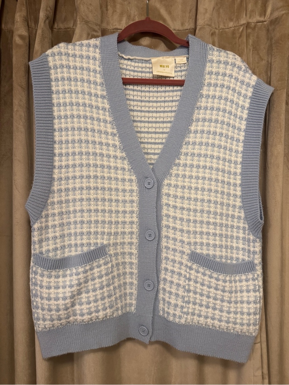 Maeve Blue & White Knit Button-Up Vest